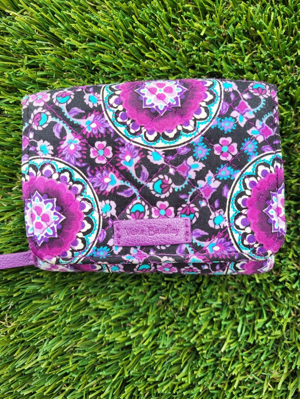 Vera Bradley RFID Retired Lilac Floral Medallion Quilted Wallet.